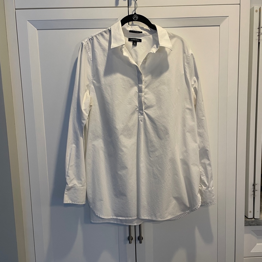 Lands' End Tunic White Casual Blouse Size 16 no-iron